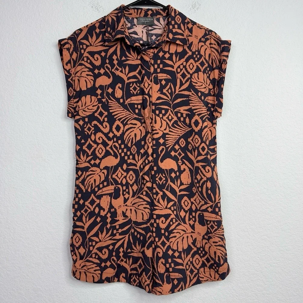 Dress Forum Jumpsuit Womens S Brown Black Tropical Resort Vacation‎ Boho Artsy